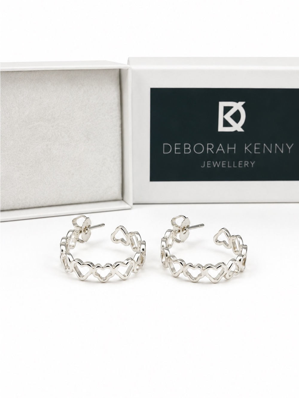 Deborah Kenny 925 Sterling Silver Open Heart Hoop Earrings Excellent Condition